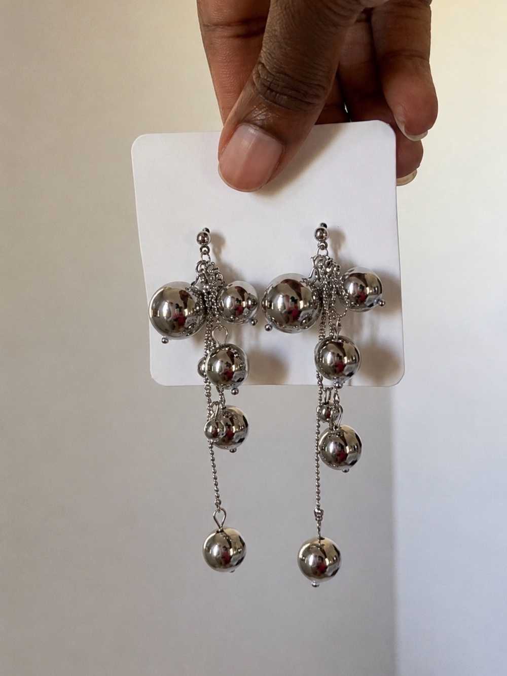 Elegant Silver Statement Ball Drop Earrings - Women Jewelry.Lightweight - Picture 2 of 3